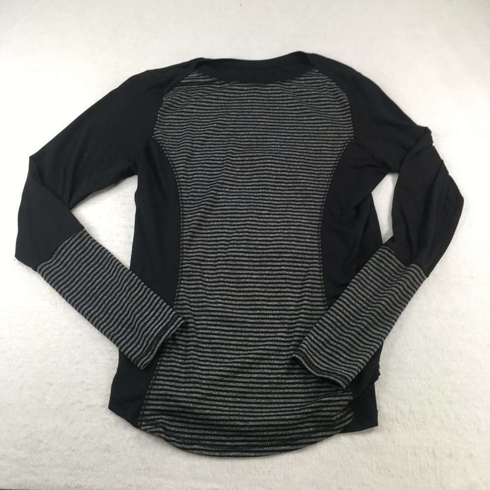 Velocity Mens T Shirt Black Gray Large Long Sleeve Striped Pullover Comfort 0580